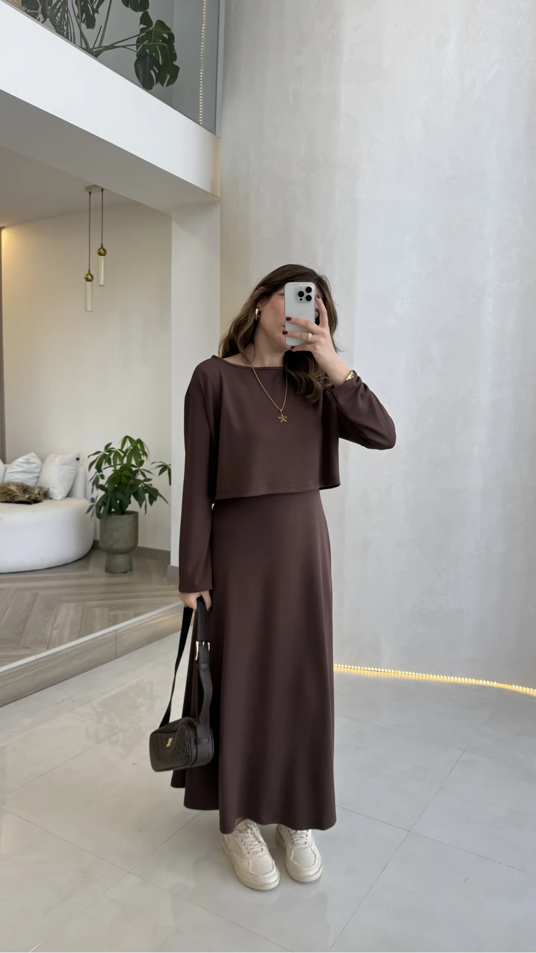 Bluzlu İkili Takım Elbise - Kahverengi - Kod: 4064