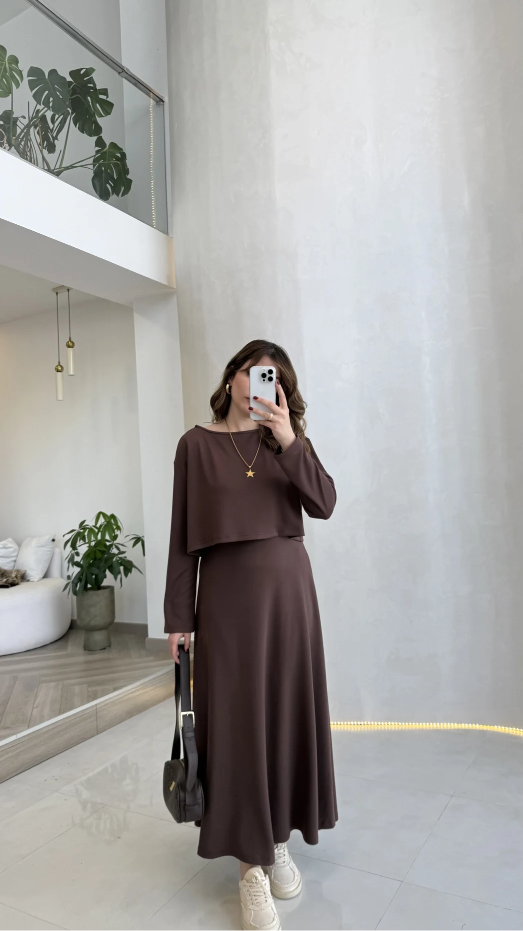 Bluzlu İkili Takım Elbise - Kahverengi - Kod: 4064