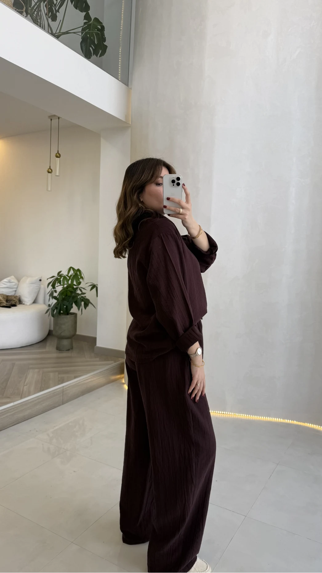 Asimetrik Kesim Yaka Detay Gömlek Takım - Bordo - Kod: 51335