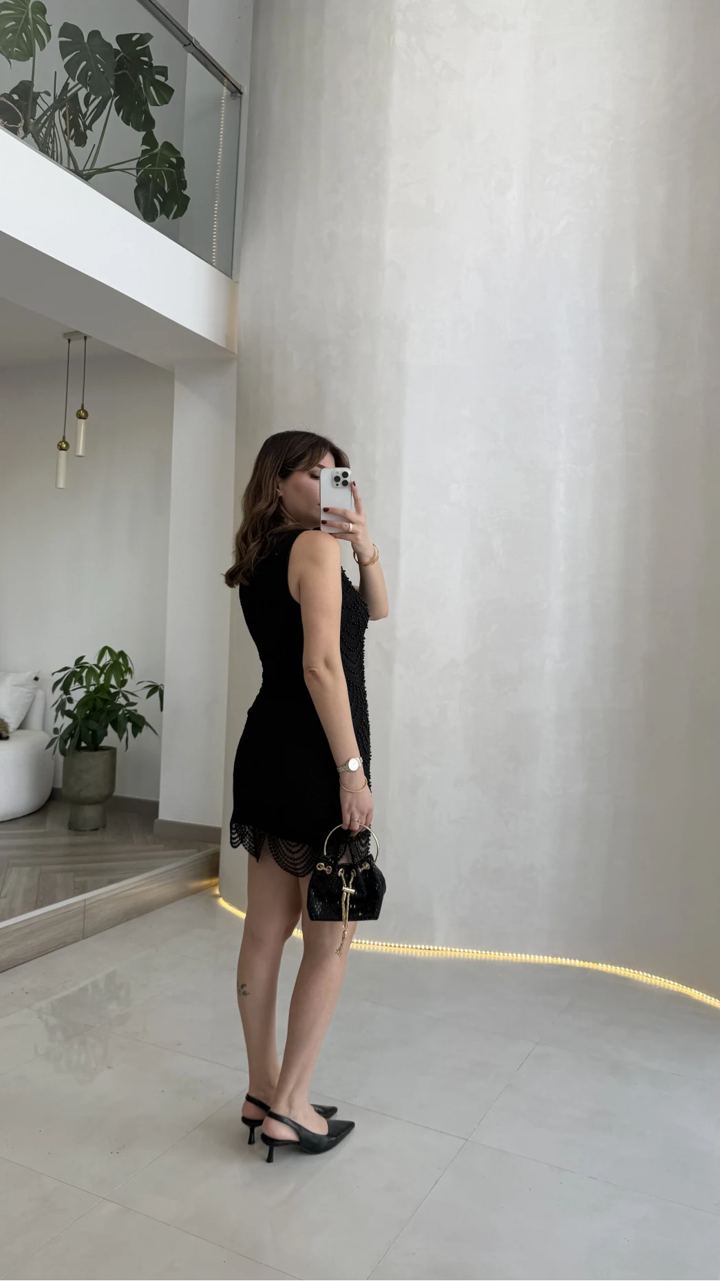 İncili Mini Elbise - Siyah - Kod: 39364