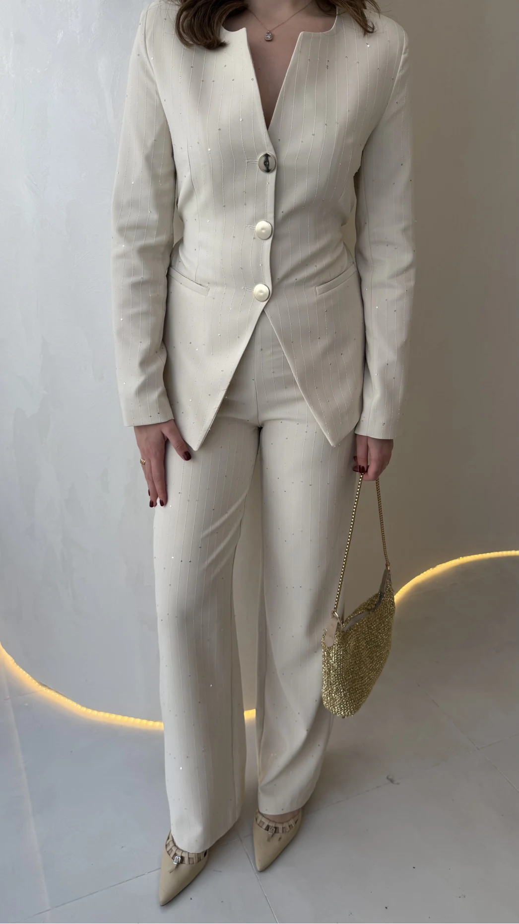 Sim ve Pul Detay Ceket Pantolon Takım - Taş - Kod: 80322