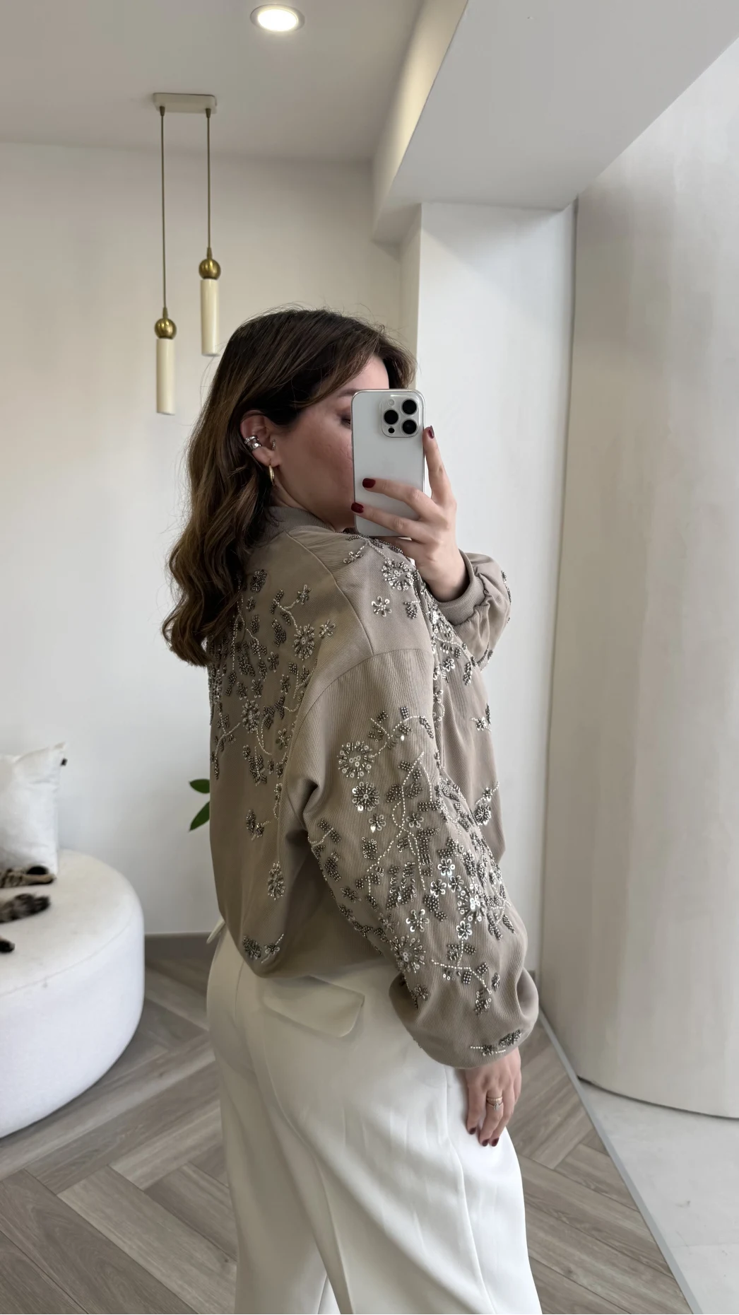 Premium Taş Pul Detaylı Pamuklu Ceket - Vizon - Kod: 99927