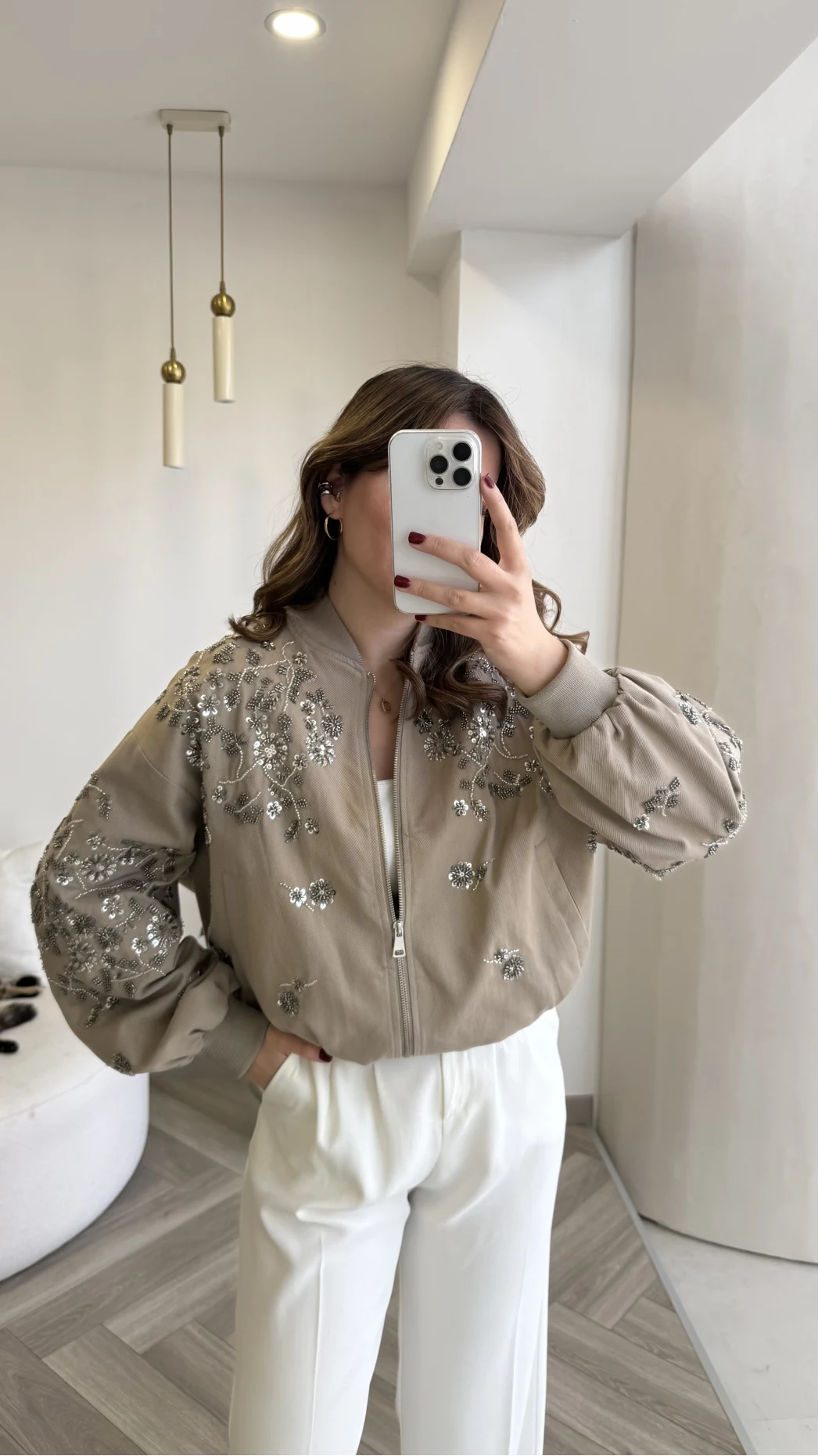 Premium Taş Pul Detaylı Pamuklu Ceket - Vizon - Kod: 99927