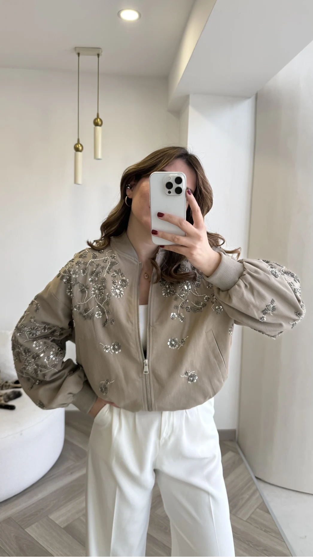 Premium Taş Pul Detaylı Pamuklu Ceket - Vizon - Kod: 99927