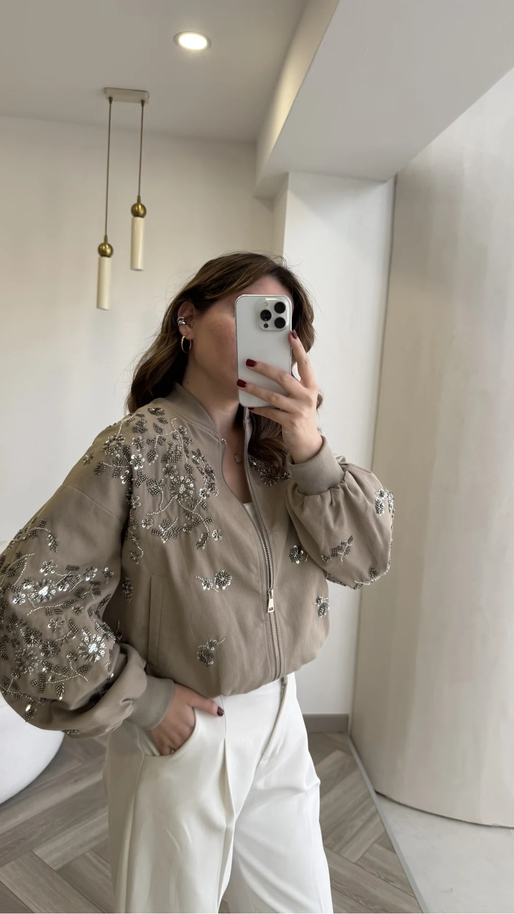 Premium Taş Pul Detaylı Pamuklu Ceket - Vizon - Kod: 99927