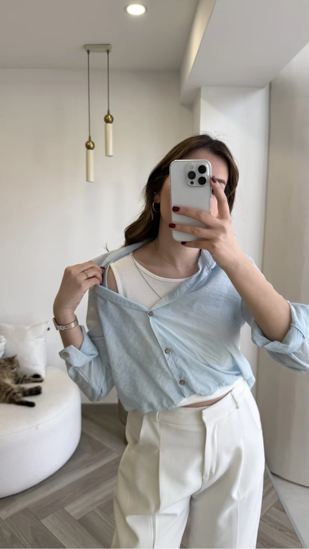 Aksesuar Detaylı Body Gömlek - Bebe Mavisi - Kod: 2016