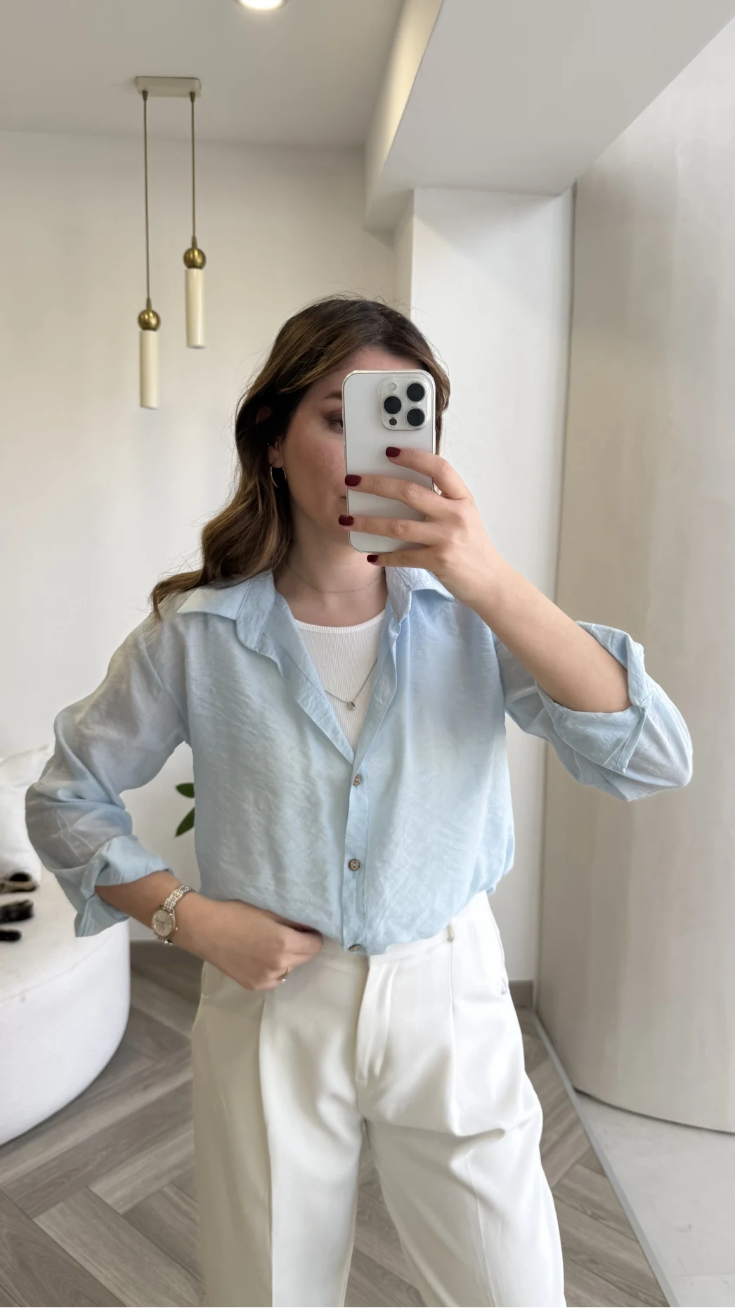 Aksesuar Detaylı Body Gömlek - Bebe Mavisi - Kod: 2016