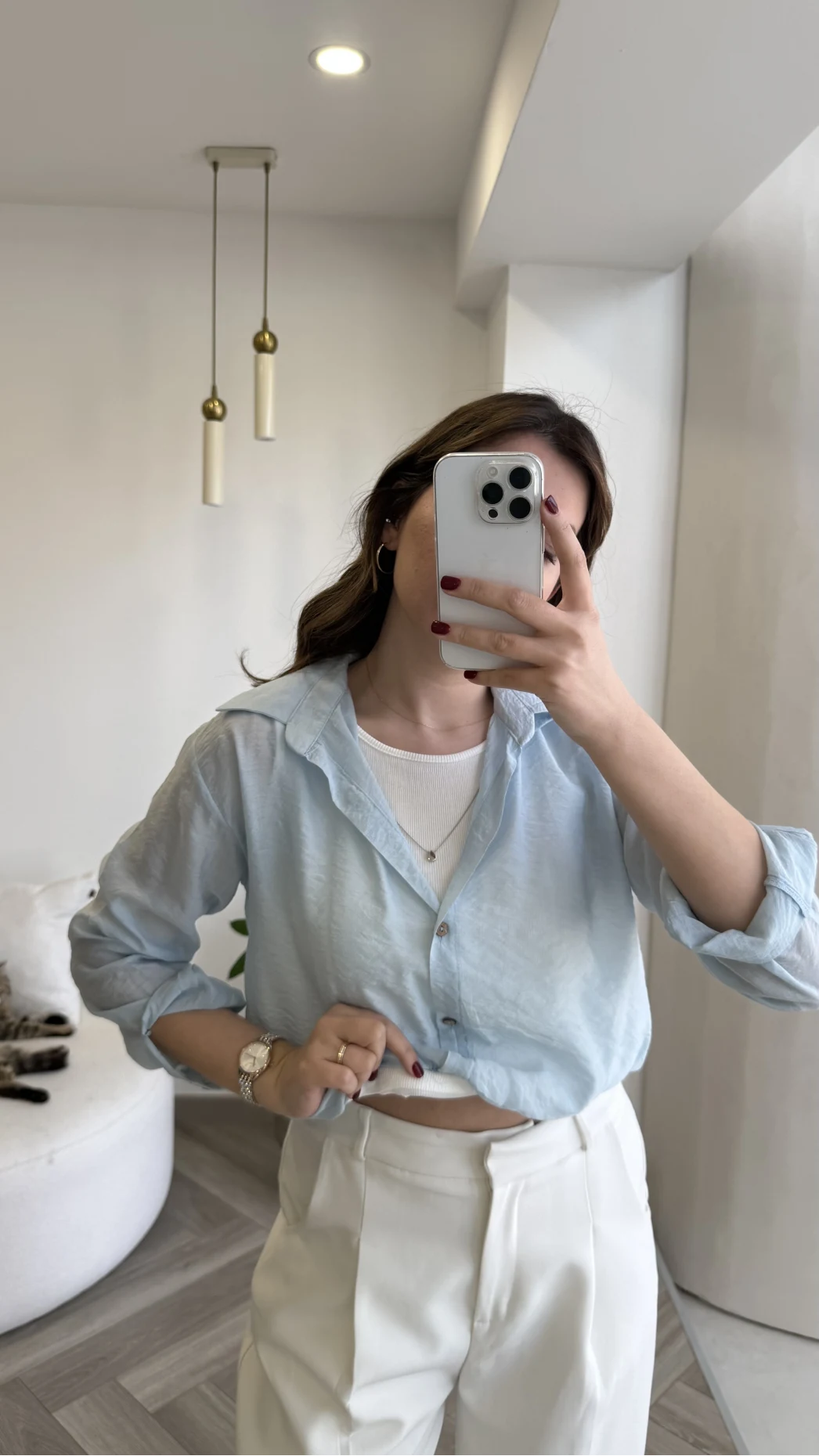 Aksesuar Detaylı Body Gömlek - Bebe Mavisi - Kod: 2016