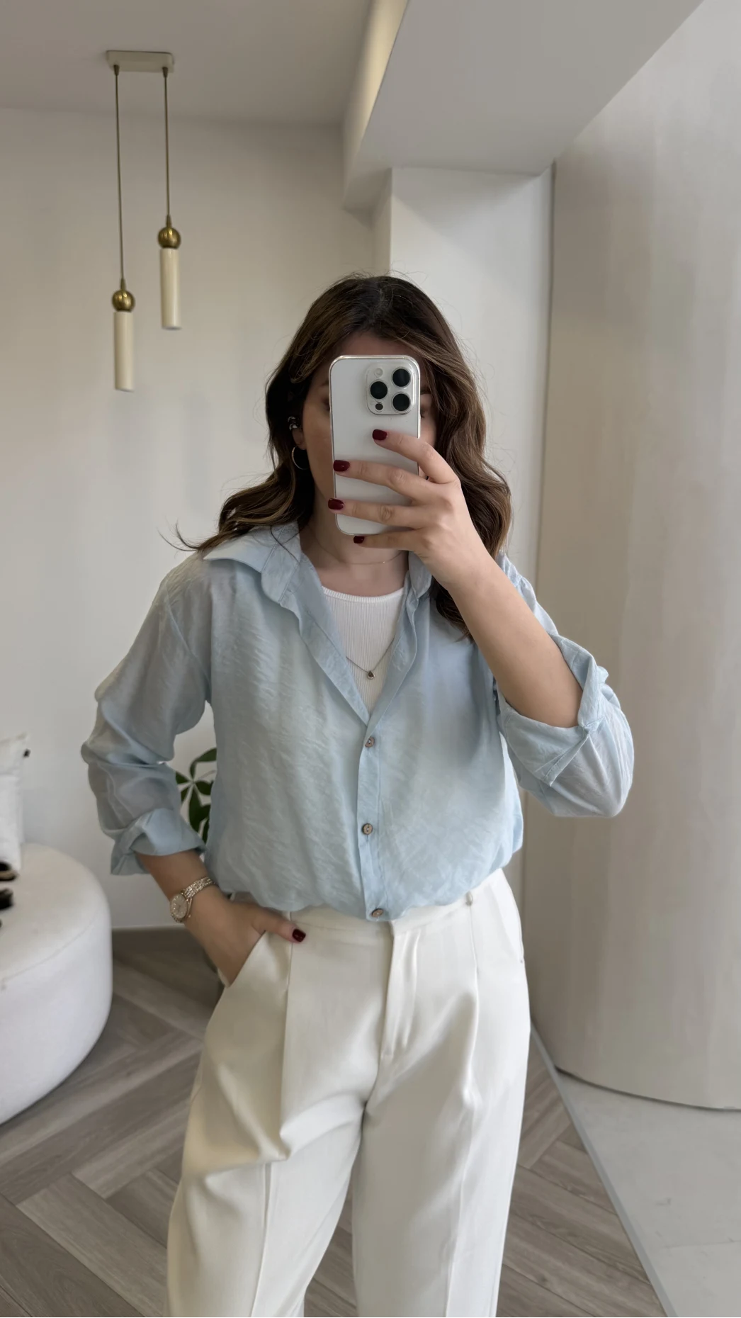 Aksesuar Detaylı Body Gömlek - Bebe Mavisi - Kod: 2016