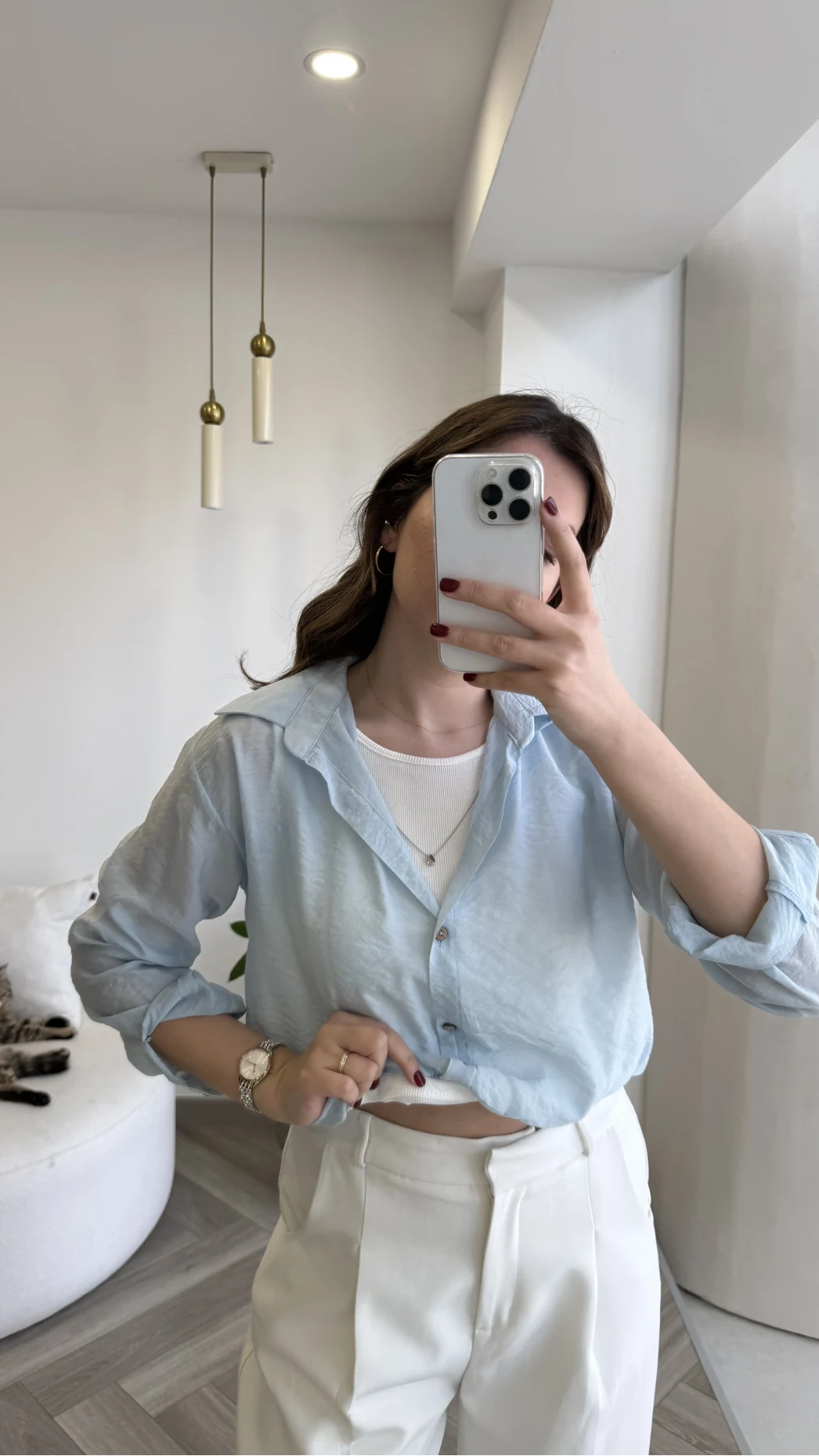 Aksesuar Detaylı Body Gömlek - Bebe Mavisi - Kod: 2016