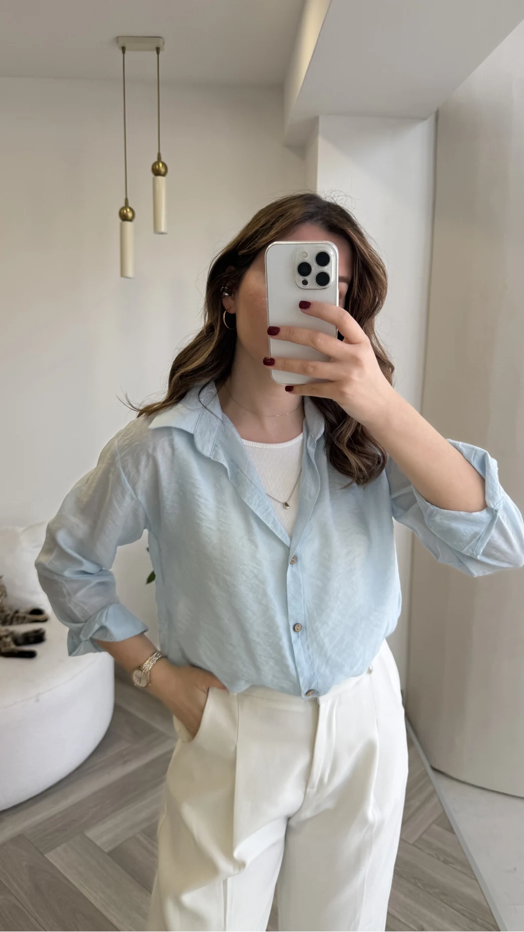 Aksesuar Detaylı Body Gömlek - Bebe Mavisi - Kod: 2016