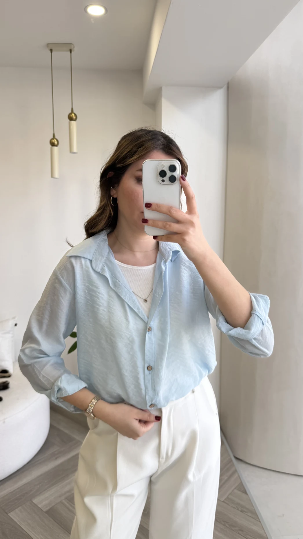 Aksesuar Detaylı Body Gömlek - Bebe Mavisi - Kod: 2016