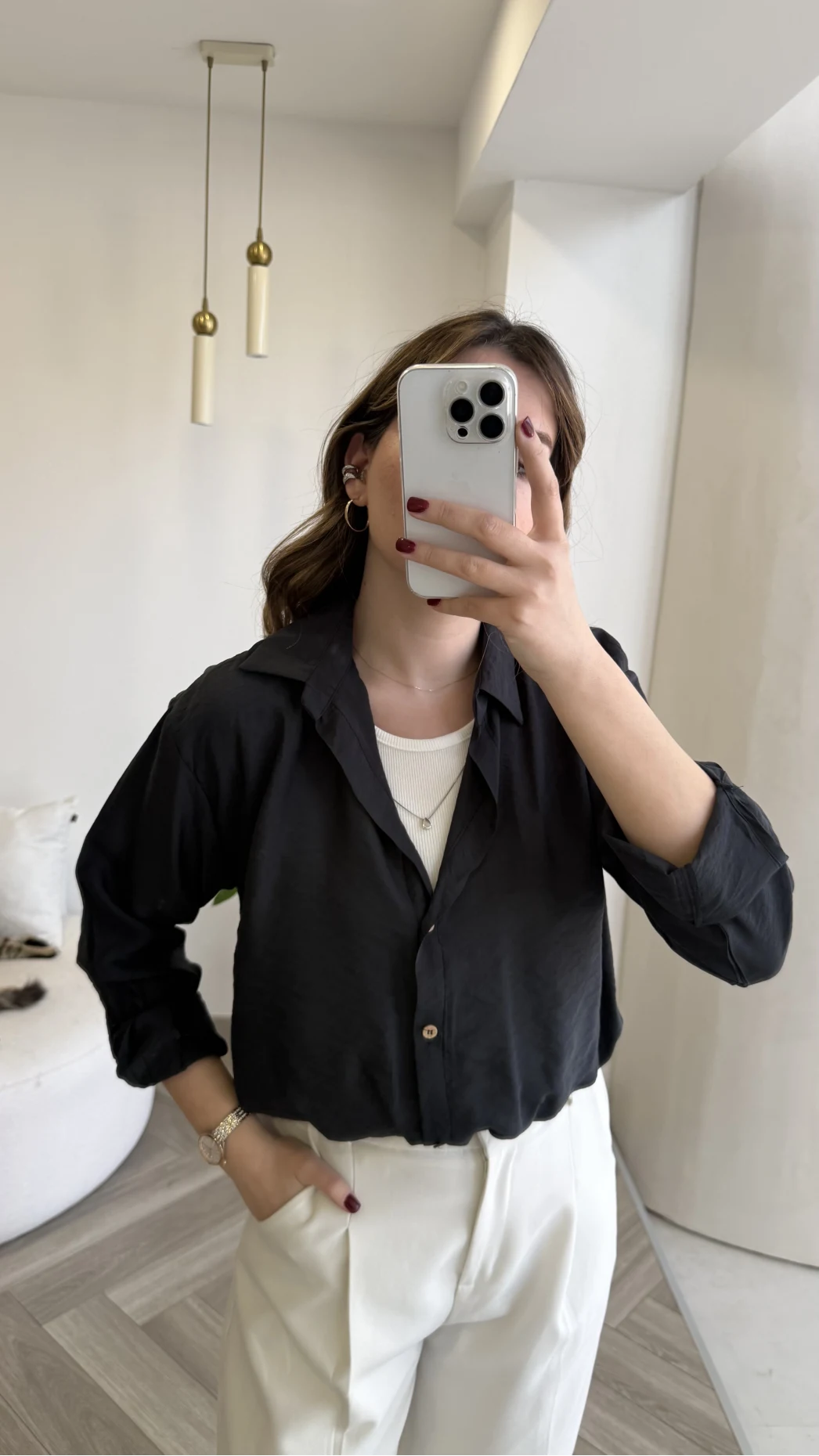 Aksesuar Detaylı Body Gömlek - Antrasit - Kod: 2016