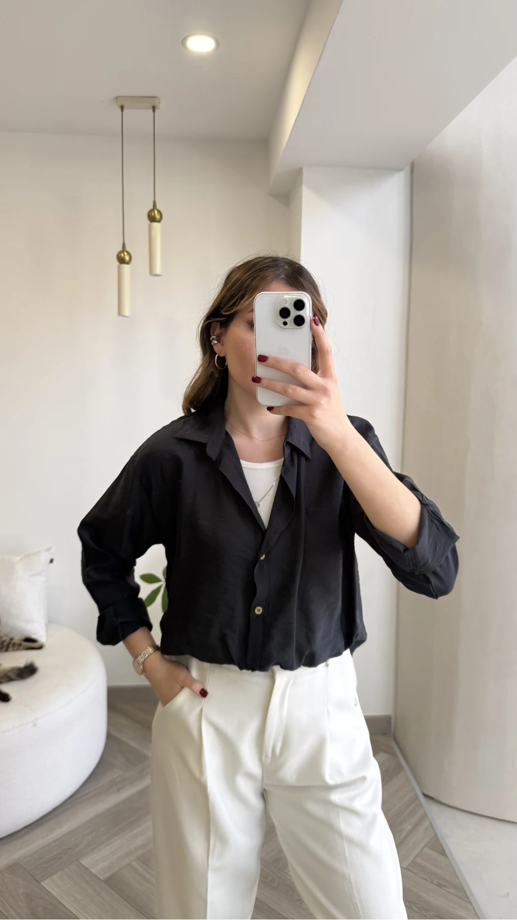 Aksesuar Detaylı Body Gömlek - Antrasit - Kod: 2016