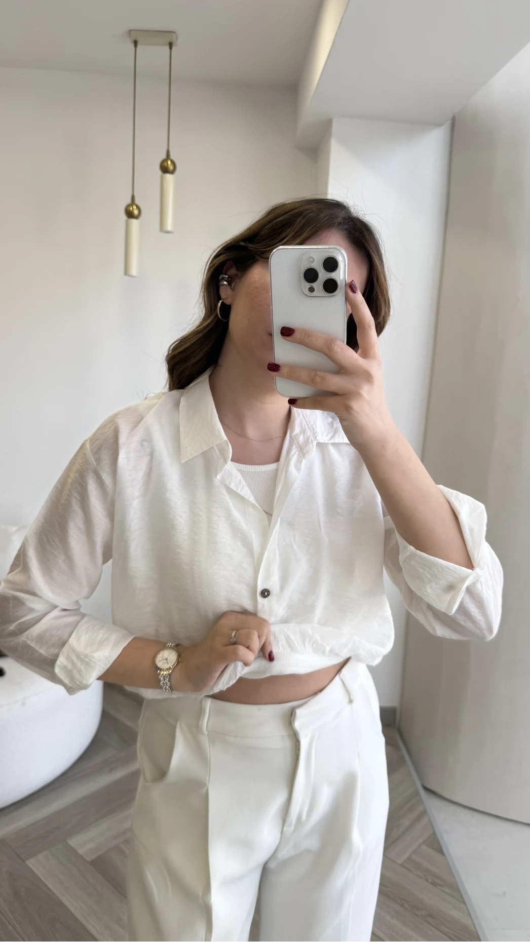 Aksesuar Detaylı Body Gömlek - Beyaz - Kod: 2016