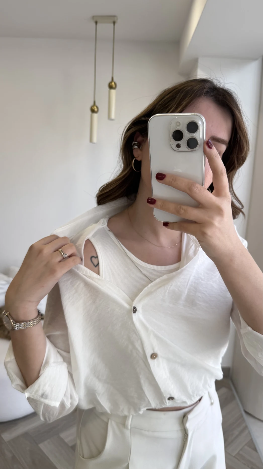 Aksesuar Detaylı Body Gömlek - Beyaz - Kod: 2016