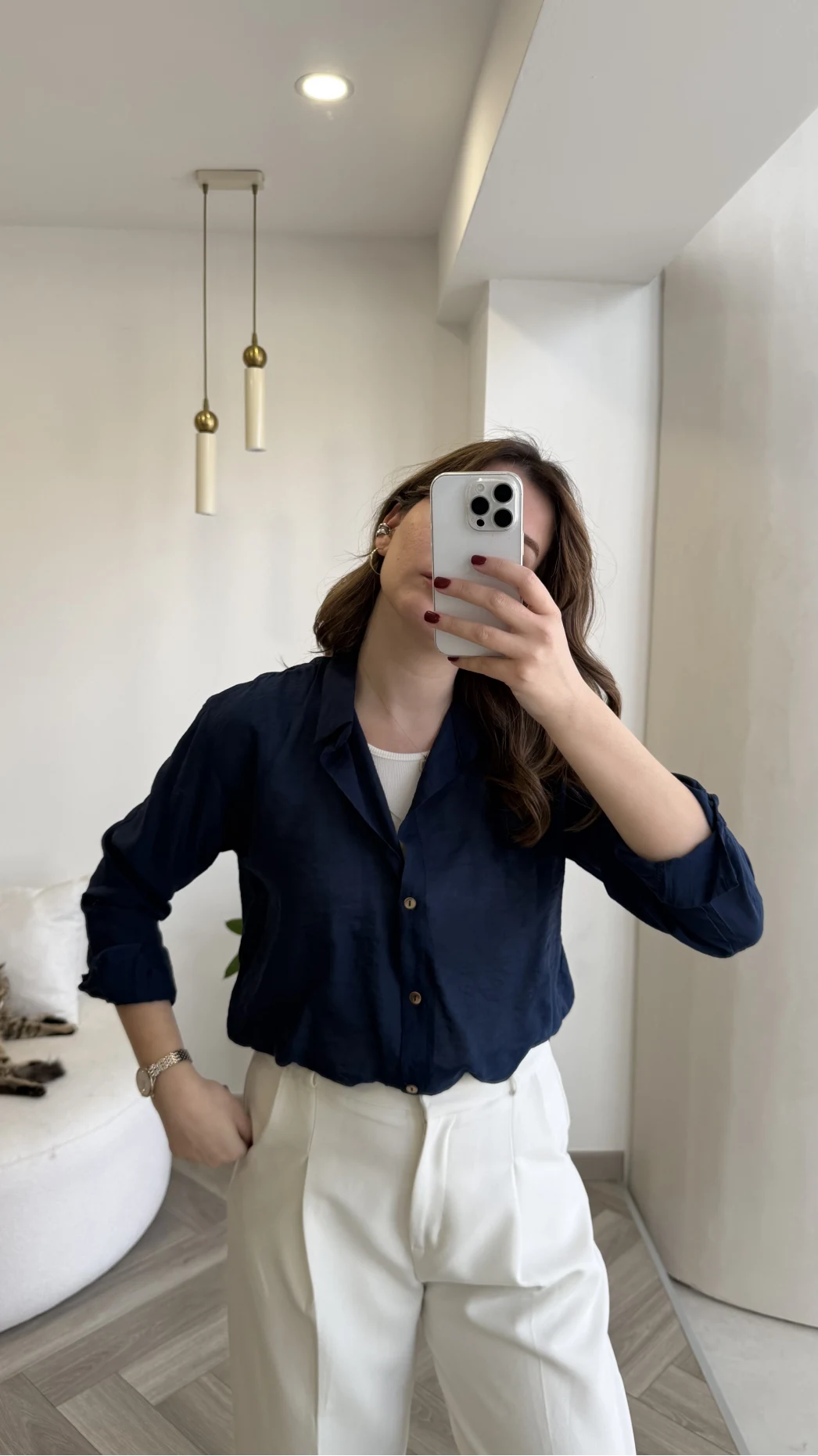 Aksesuar Detaylı Body Gömlek - Lacivert - Kod: 2016