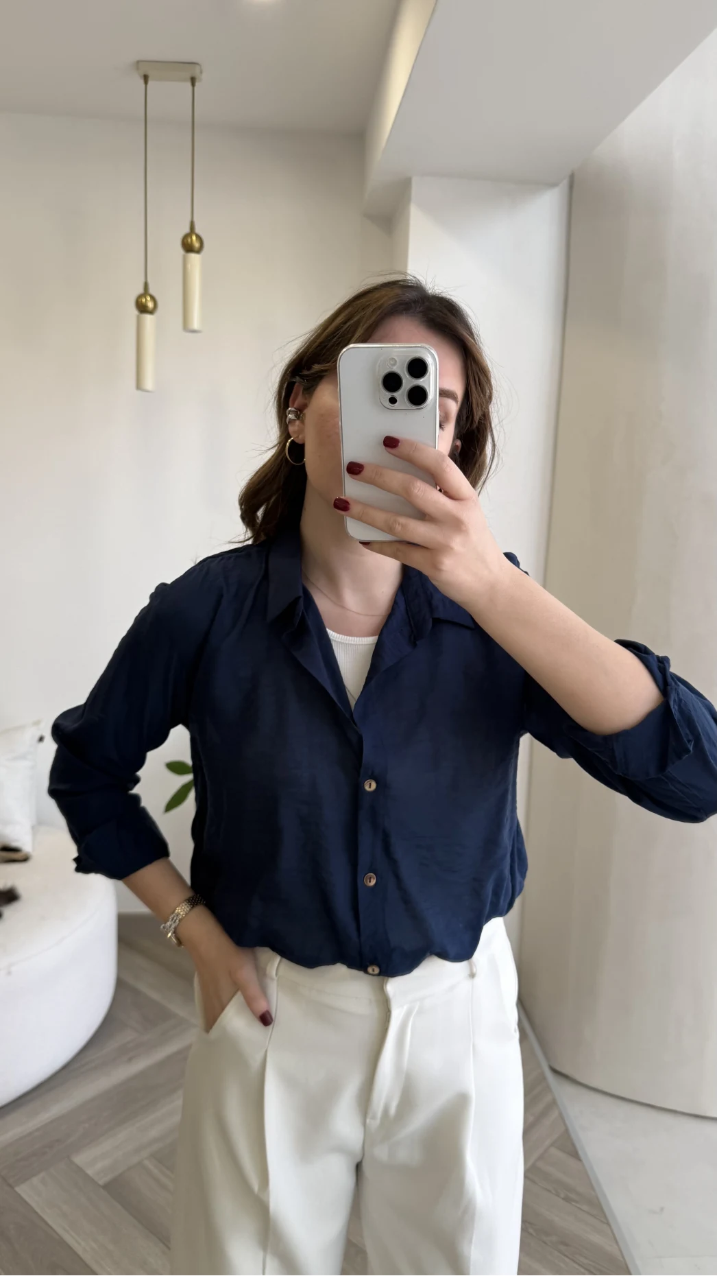 Aksesuar Detaylı Body Gömlek - Lacivert - Kod: 2016