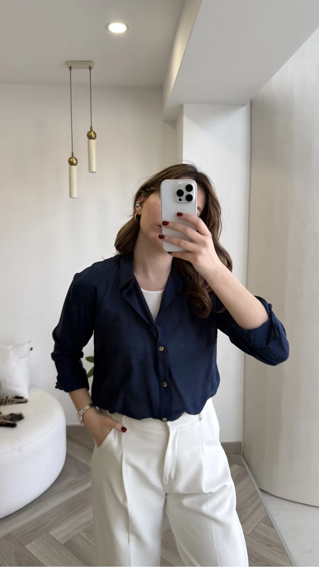 Aksesuar Detaylı Body Gömlek - Lacivert - Kod: 2016