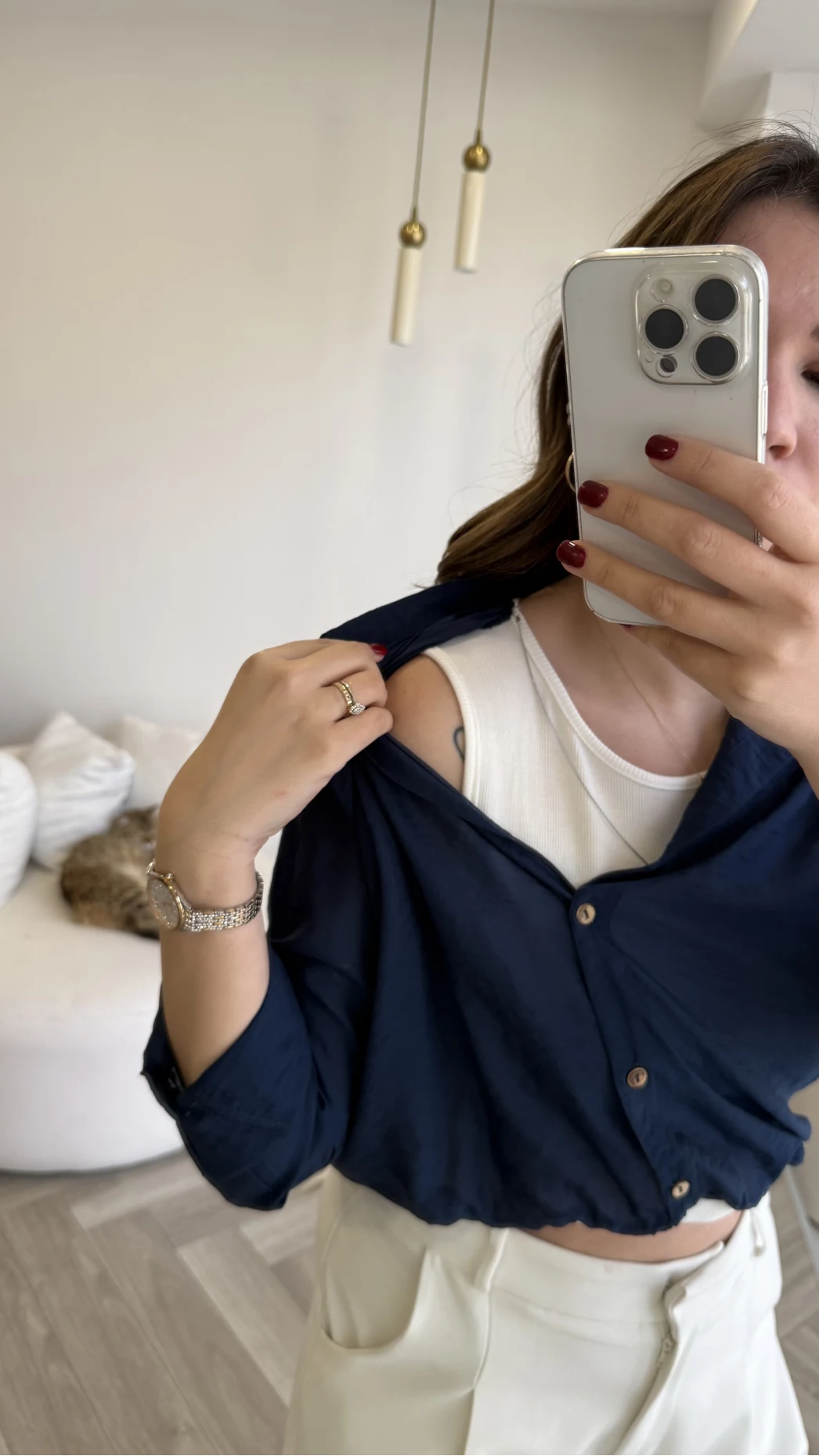 Aksesuar Detaylı Body Gömlek - Lacivert - Kod: 2016