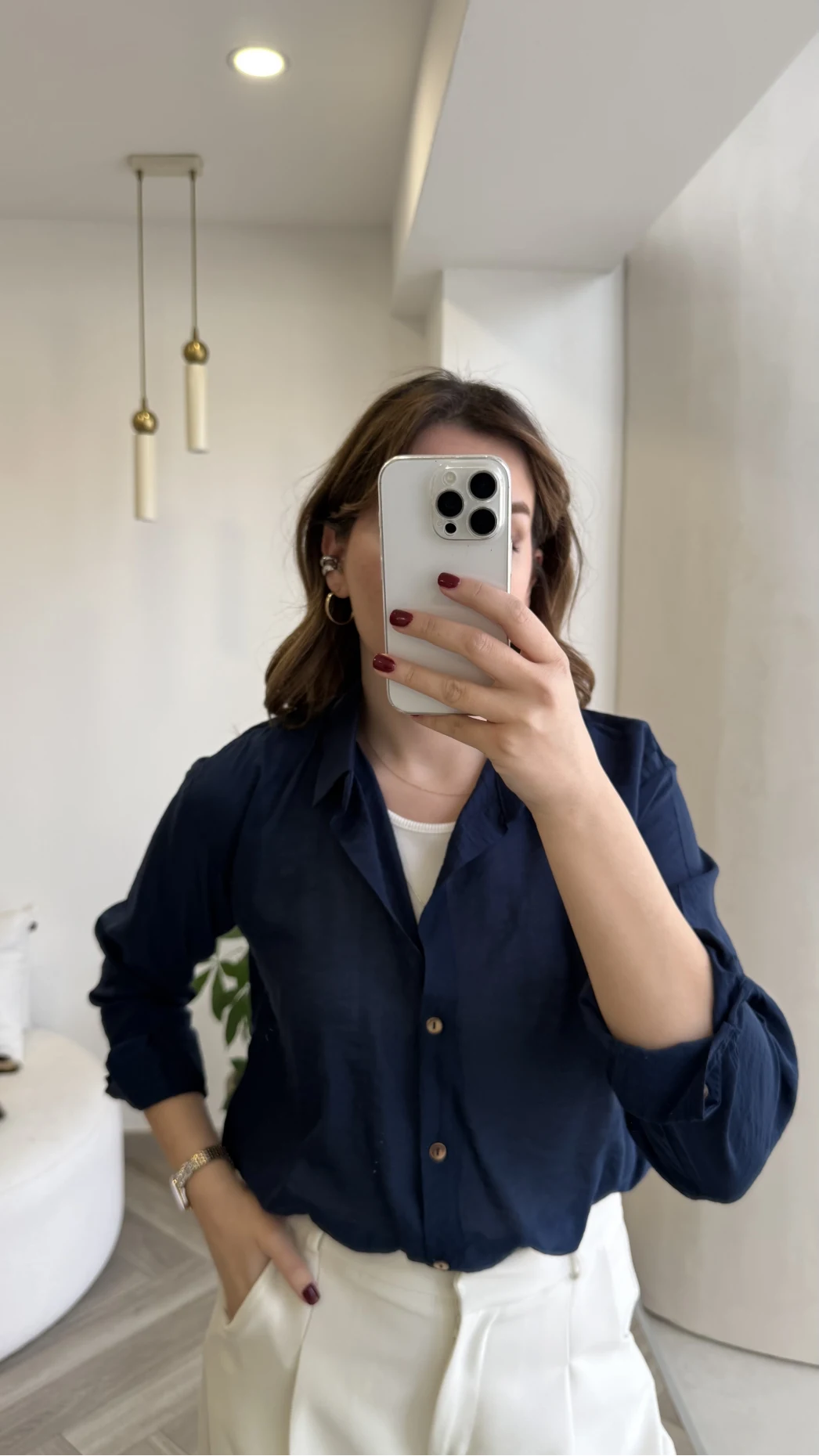 Aksesuar Detaylı Body Gömlek - Lacivert - Kod: 2016