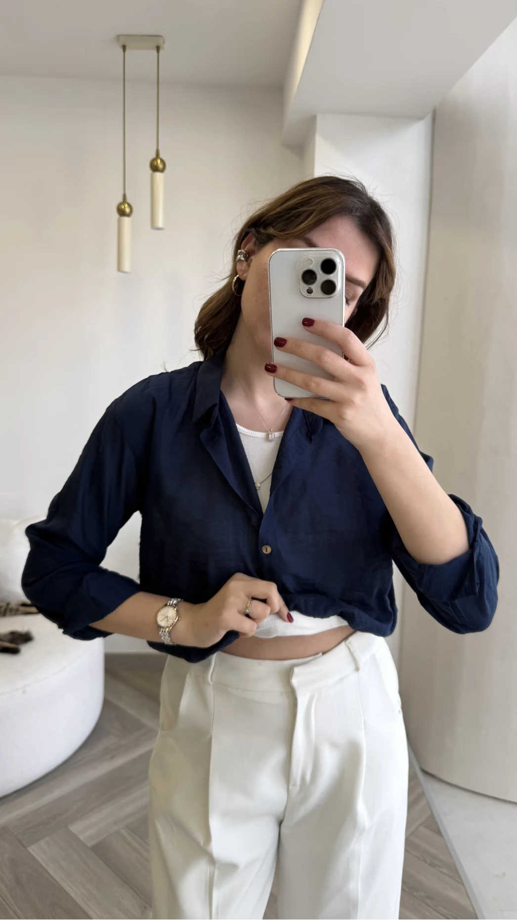 Aksesuar Detaylı Body Gömlek - Lacivert - Kod: 2016