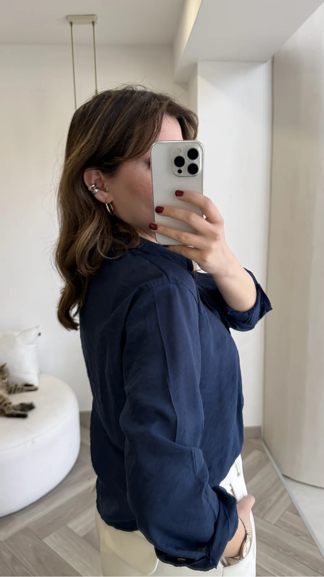 Aksesuar Detaylı Body Gömlek - Lacivert - Kod: 2016