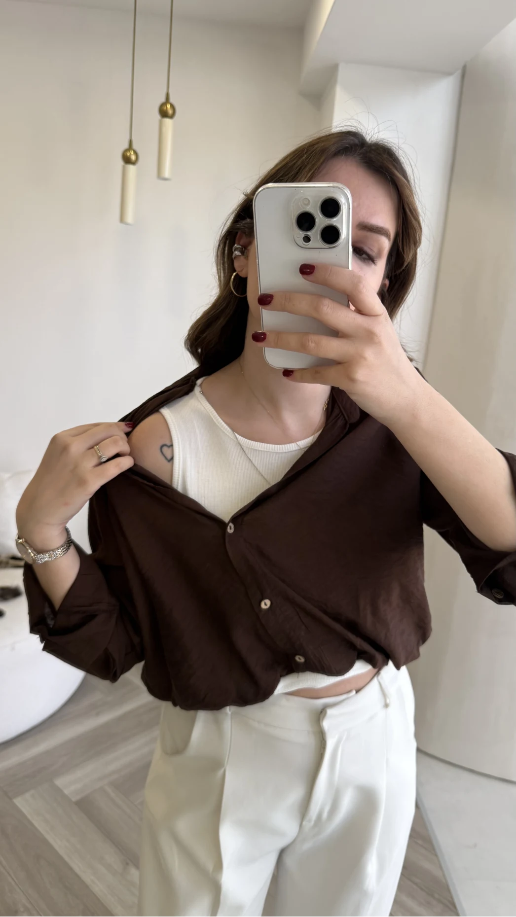 Aksesuar Detaylı Body Gömlek - Kahverengi - Kod: 2016