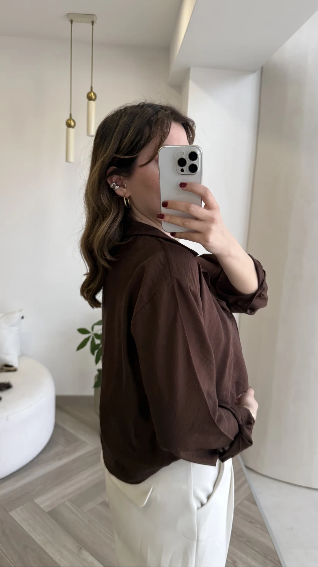 Aksesuar Detaylı Body Gömlek - Kahverengi - Kod: 2016