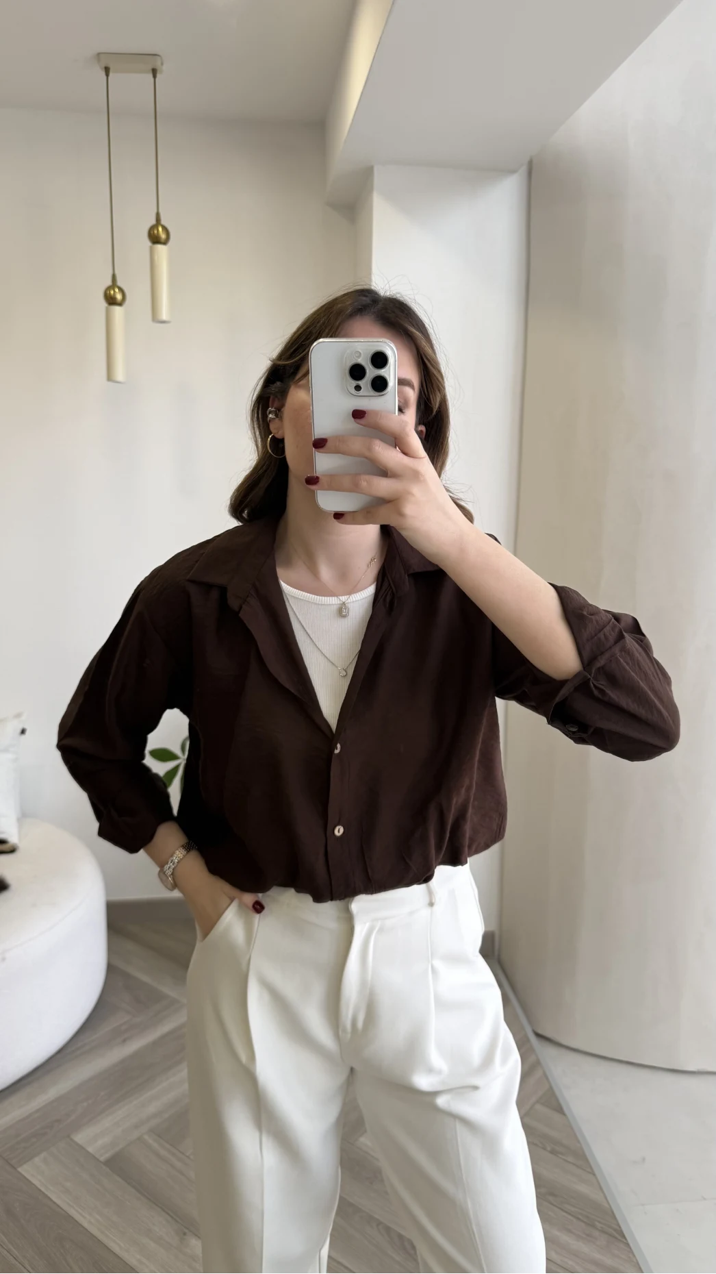 Aksesuar Detaylı Body Gömlek - Kahverengi - Kod: 2016