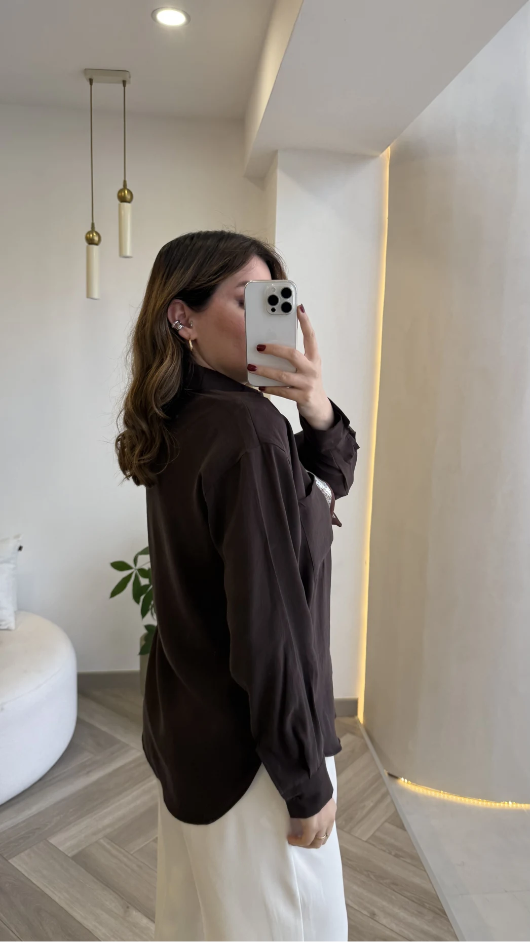 Pamuk Kumaş Fularlı Gömlek - Acı Kahve