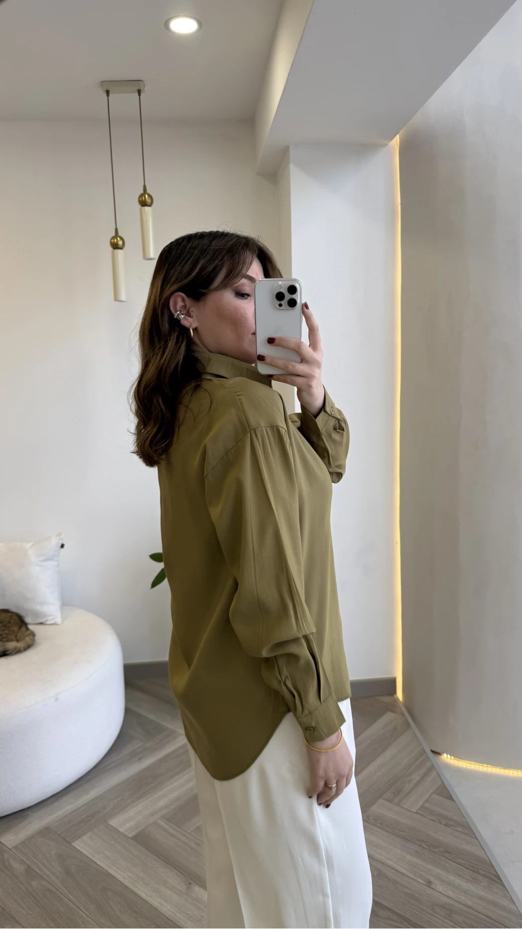 Pamuk Kumaş Fularlı Gömlek - Haki