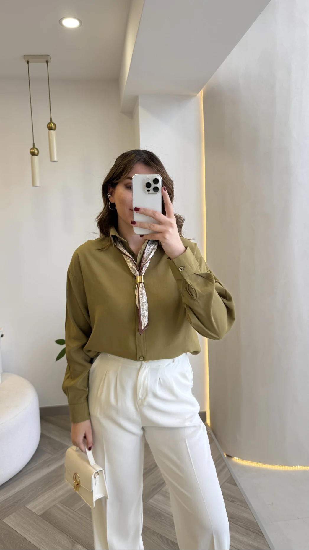 Pamuk Kumaş Fularlı Gömlek - Haki