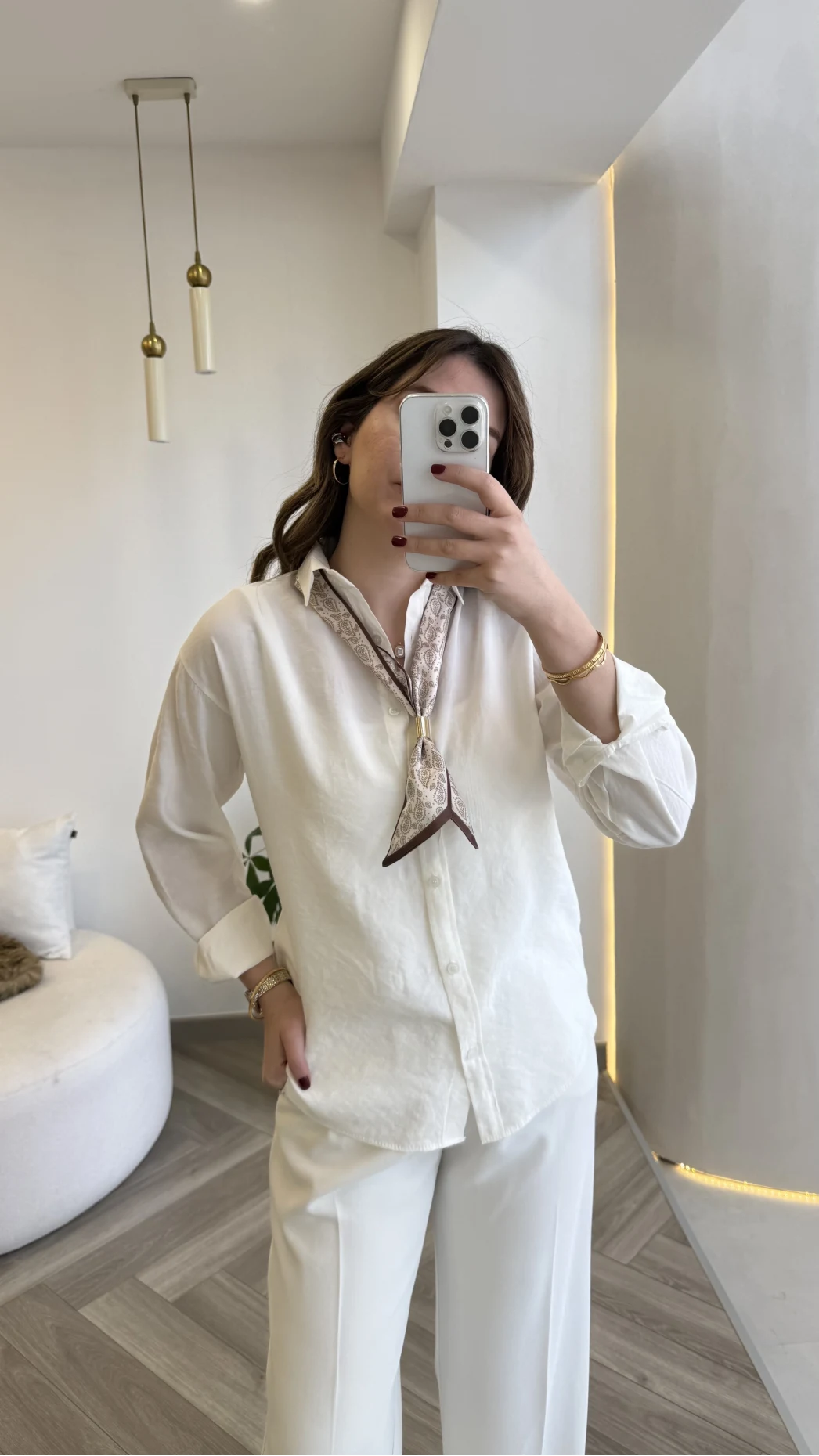 Pamuk Kumaş Fularlı Gömlek - Ekru