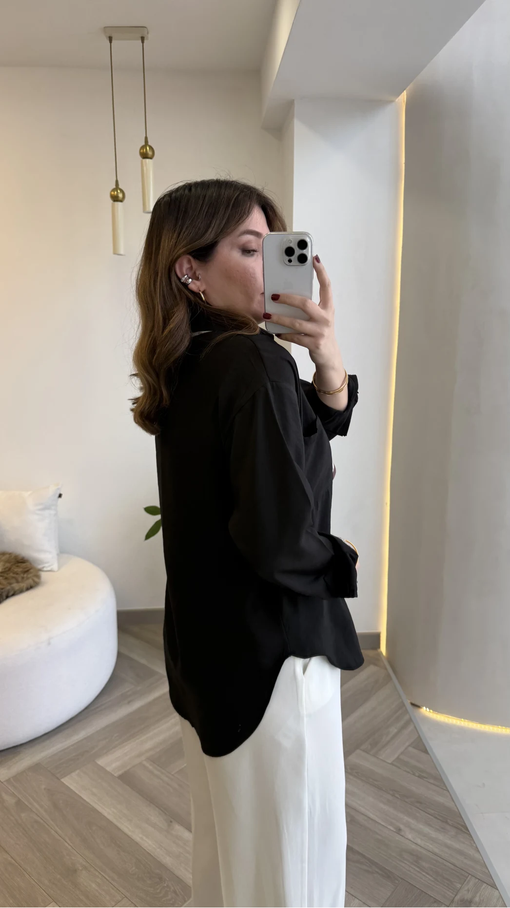 Pamuk Kumaş Fularlı Gömlek - Siyah