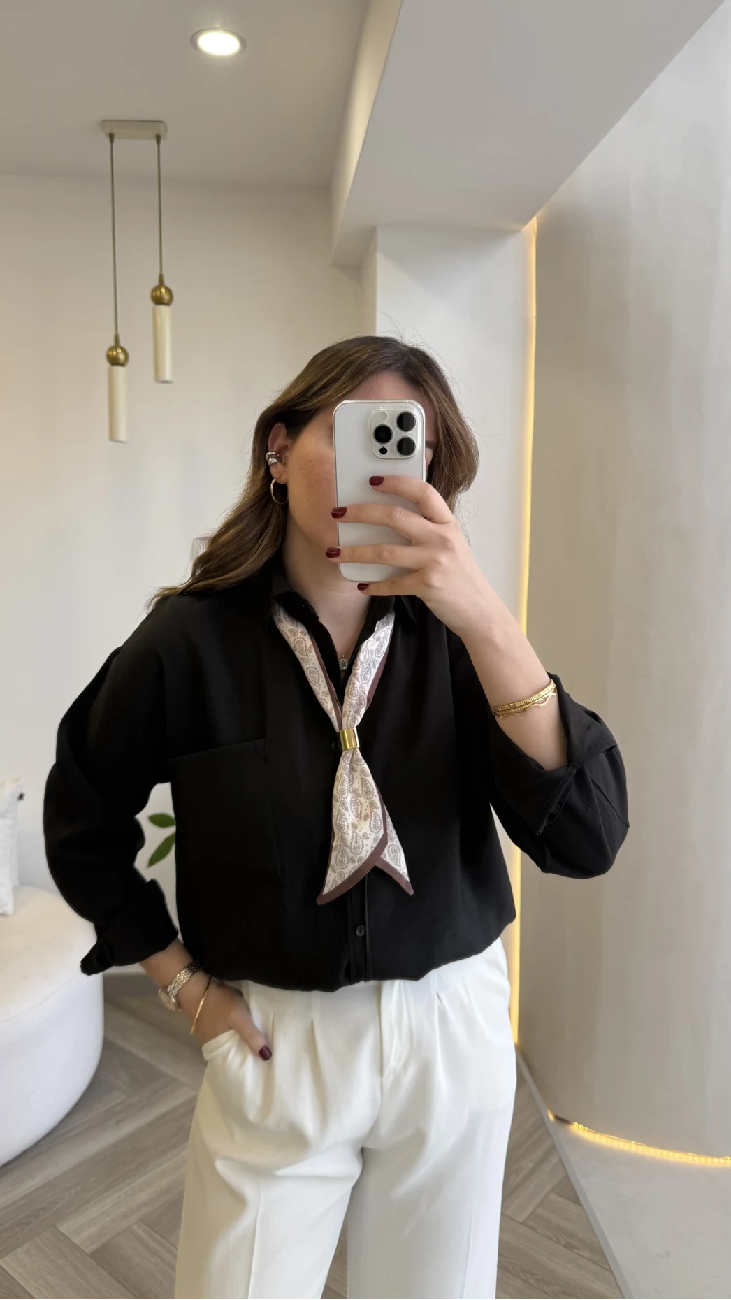 Pamuk Kumaş Fularlı Gömlek - Siyah