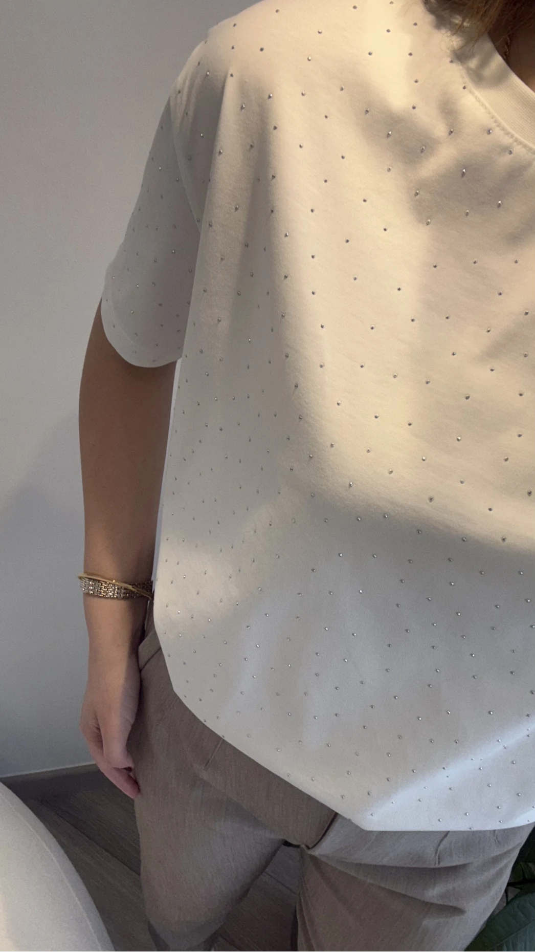 Sorrento Taşlı T-shirt - Ekru - Kod: 8491