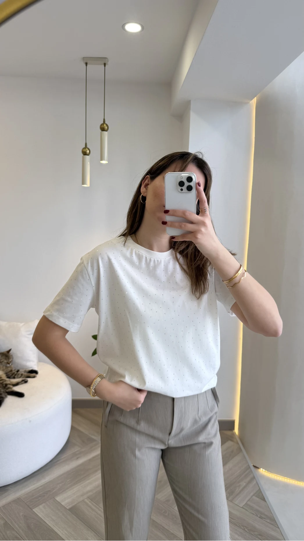 Sorrento Taşlı T-shirt - Ekru - Kod: 8491