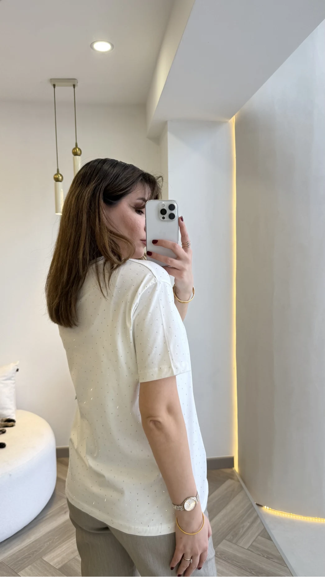 Sorrento Taşlı T-shirt - Ekru - Kod: 8491