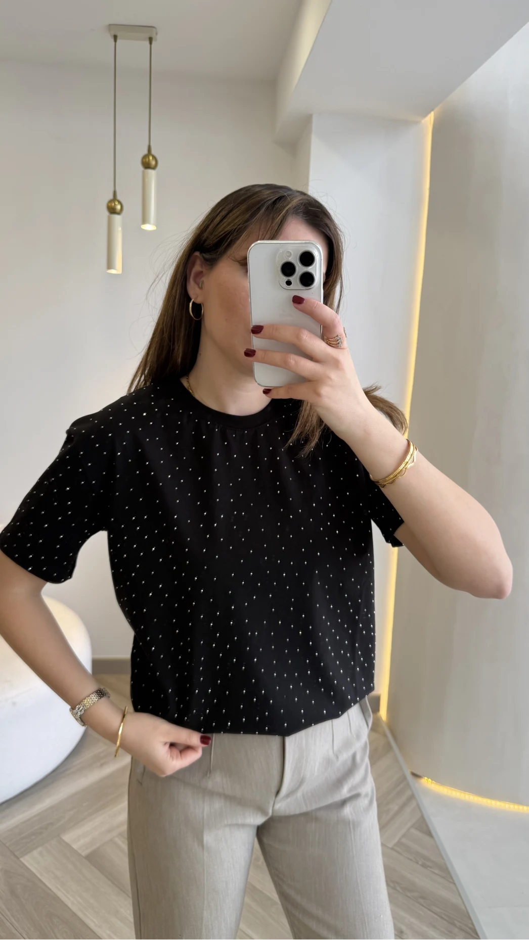 Sorrento Taşlı T-shirt - Siyah - Kod: 8491