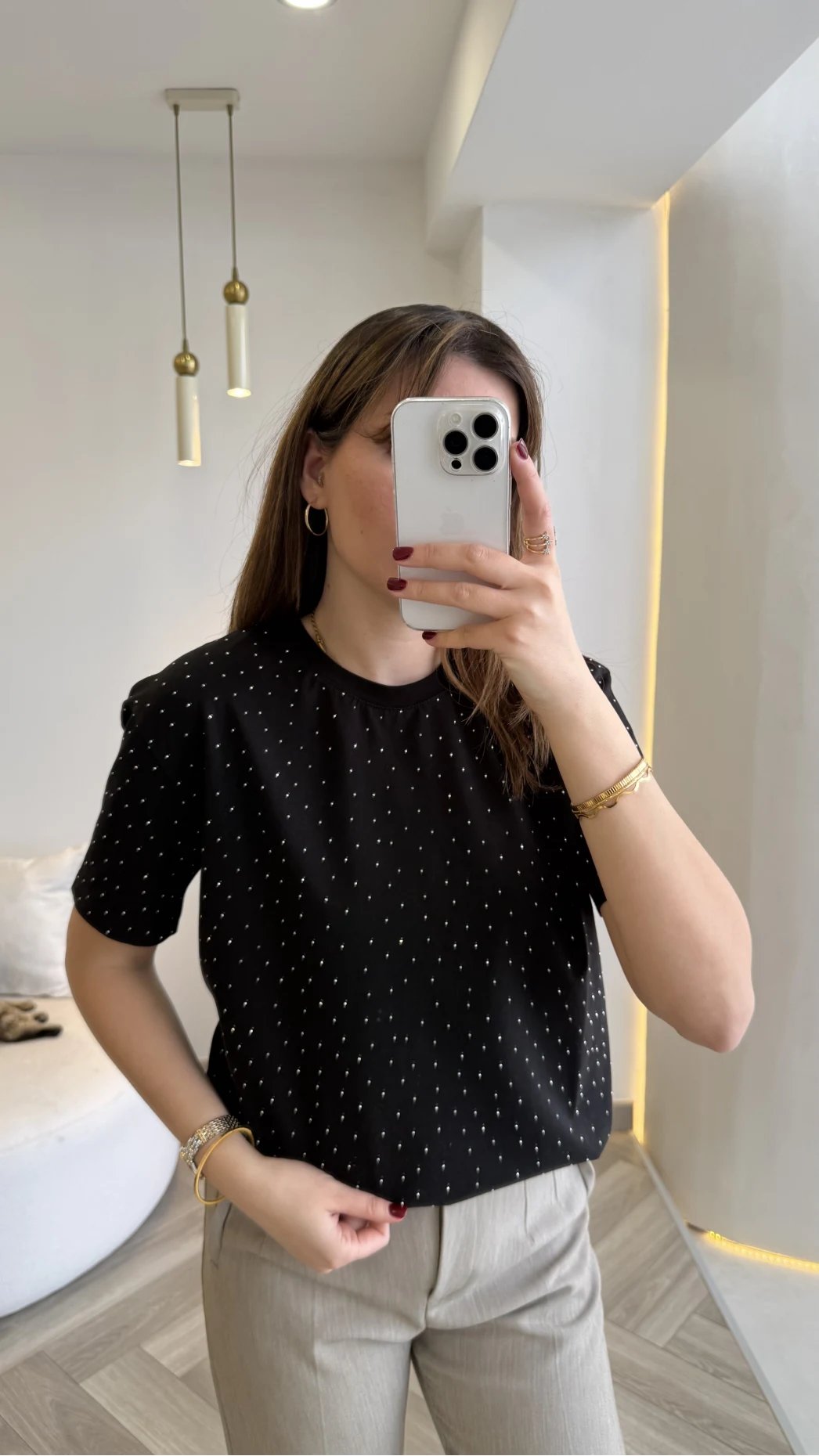 Sorrento Taşlı T-shirt - Siyah - Kod: 8491