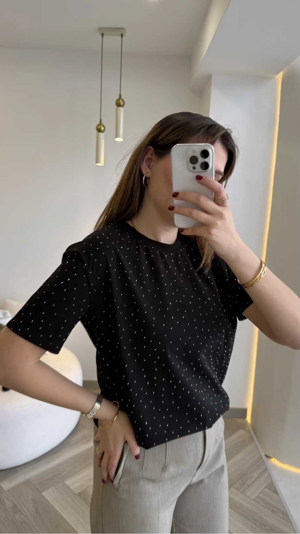 Sorrento Taşlı T-shirt - Siyah - Kod: 8491