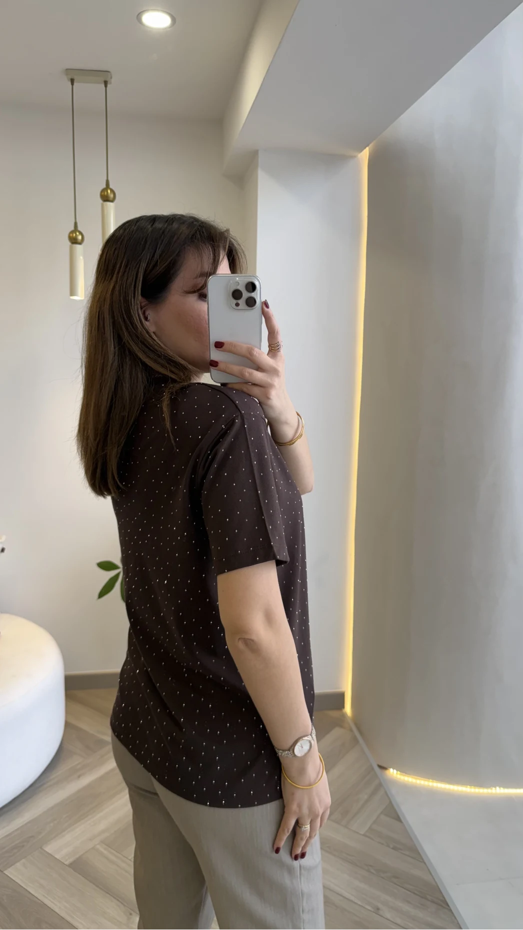 Sorrento Taşlı T-shirt - Kahverengi - Kod: 8491