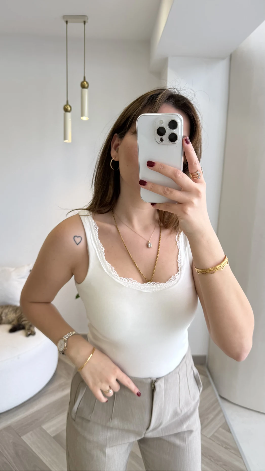 Dantel Detay Kalın Askılı Body - Ekru - Kod: 1053