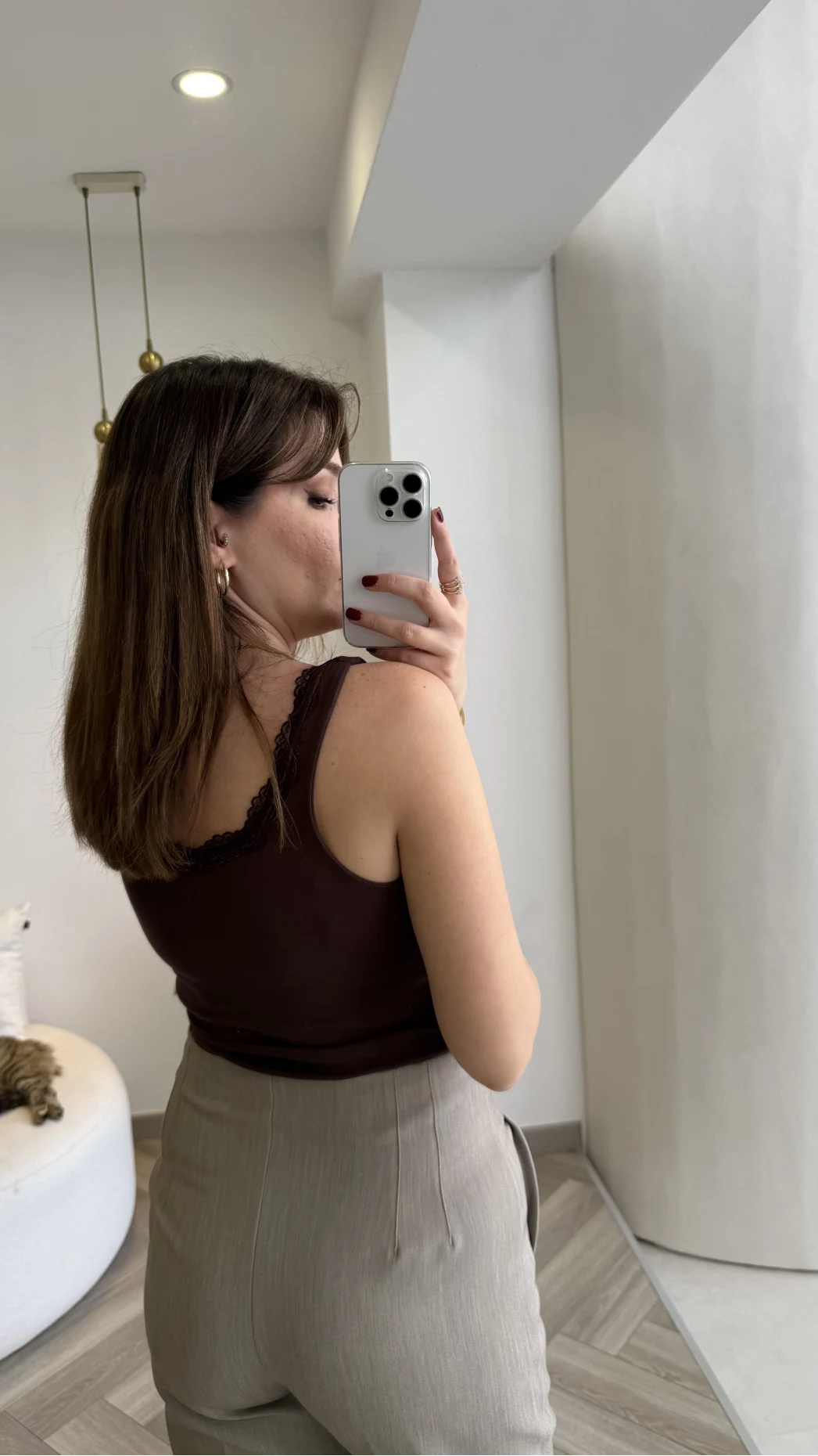 Dantel Detay Kalın Askılı Body - Kahverengi - Kod: 1053