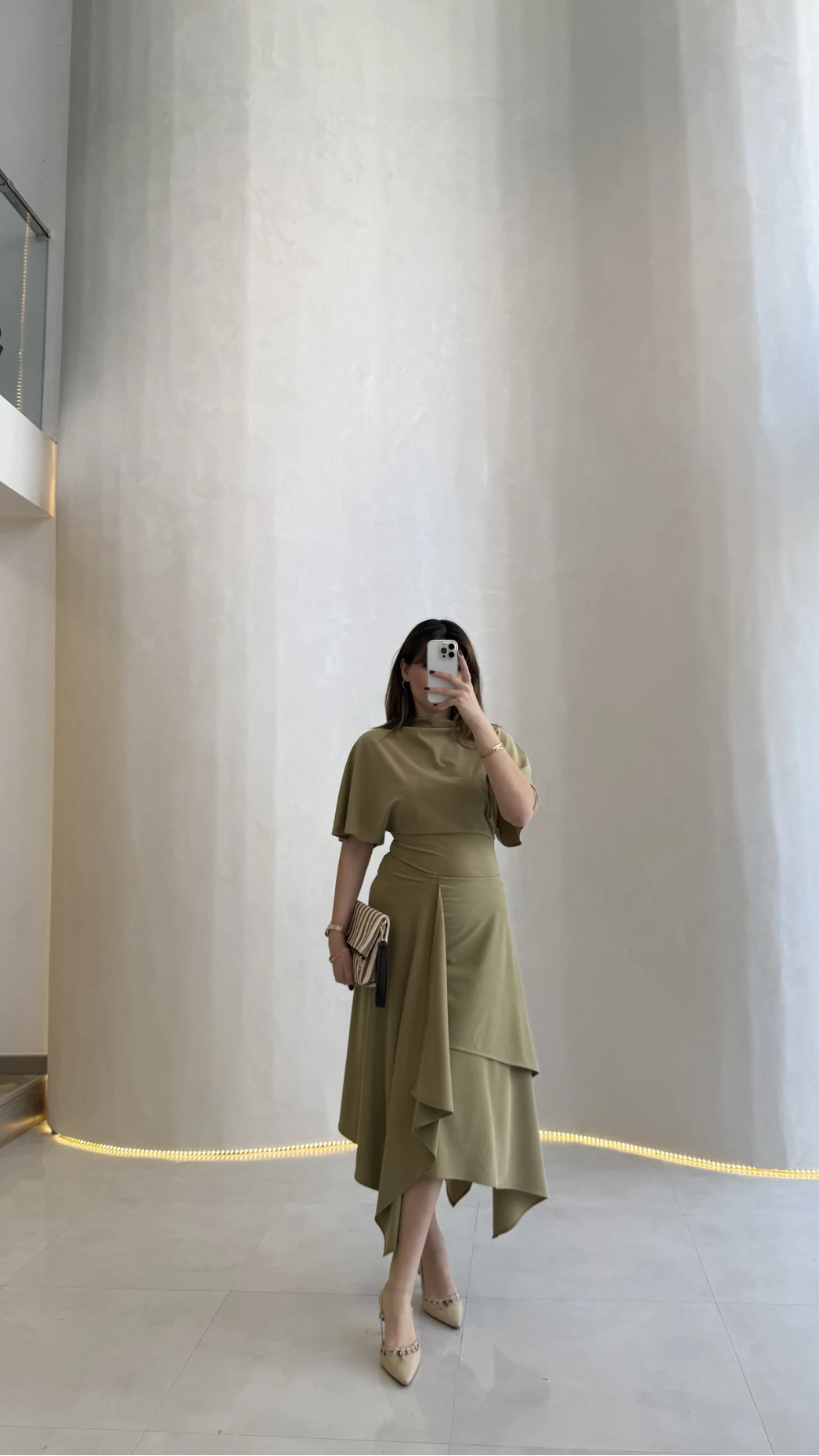 Flawless Modal Kumaş Asimetrik Kesim Etek Bluz Takım - Haki - Kod: 0931