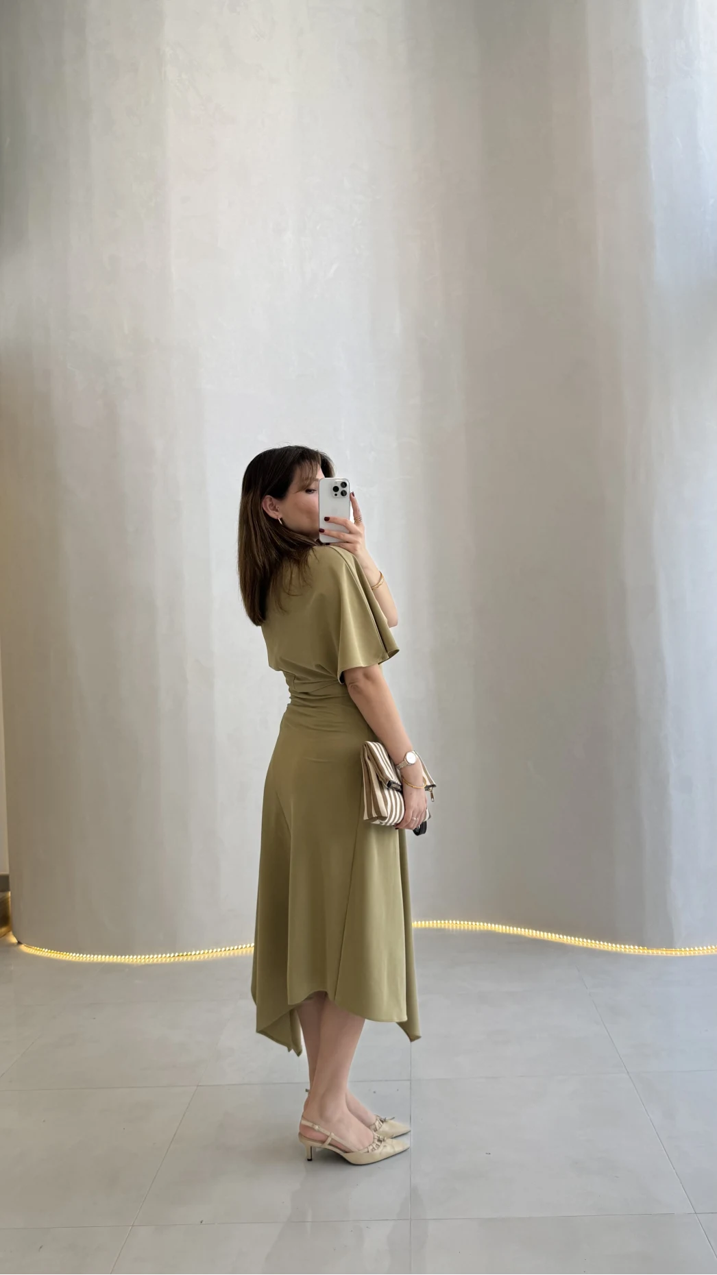 Flawless Modal Kumaş Asimetrik Kesim Etek Bluz Takım - Haki - Kod: 0931