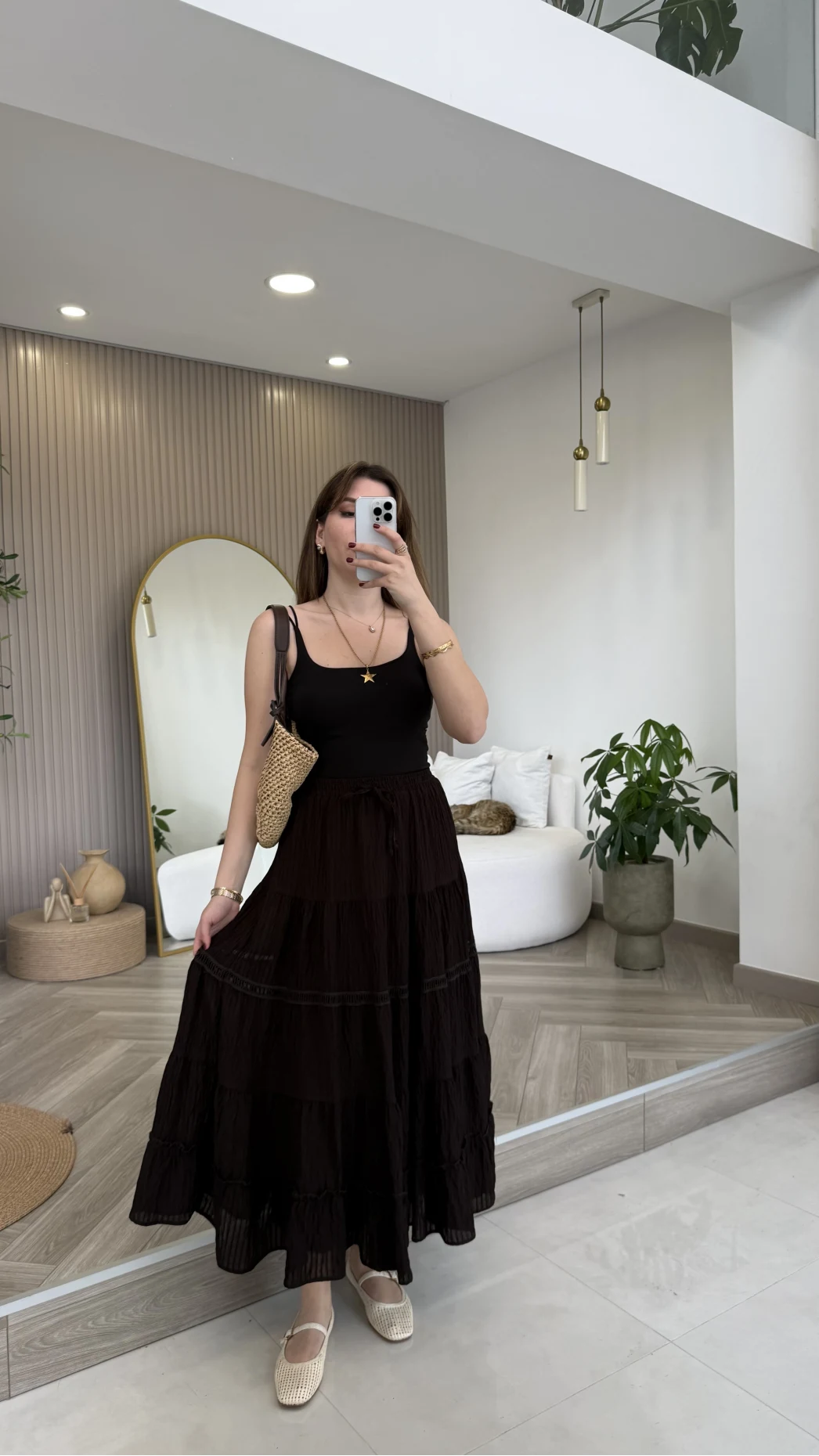 Ajur Şerit Detay Bürümcük Etek - Acı Kahve - Kod: 5056