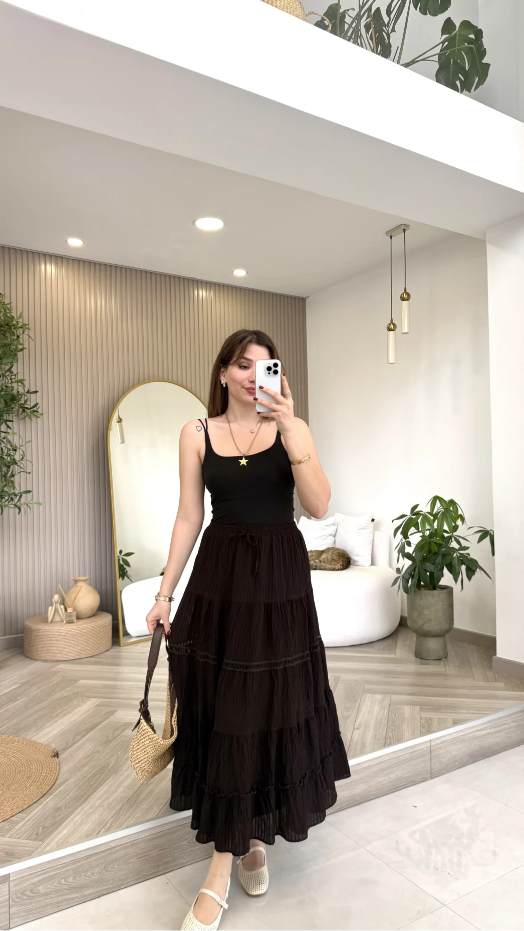 Ajur Şerit Detay Bürümcük Etek - Acı Kahve - Kod: 5056