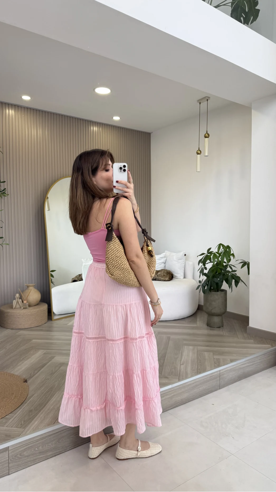 Ajur Şerit Detay Bürümcük Etek - Pembe - Kod: 5056